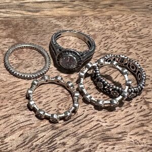 Silver Ring Set with Gemstones Size 5